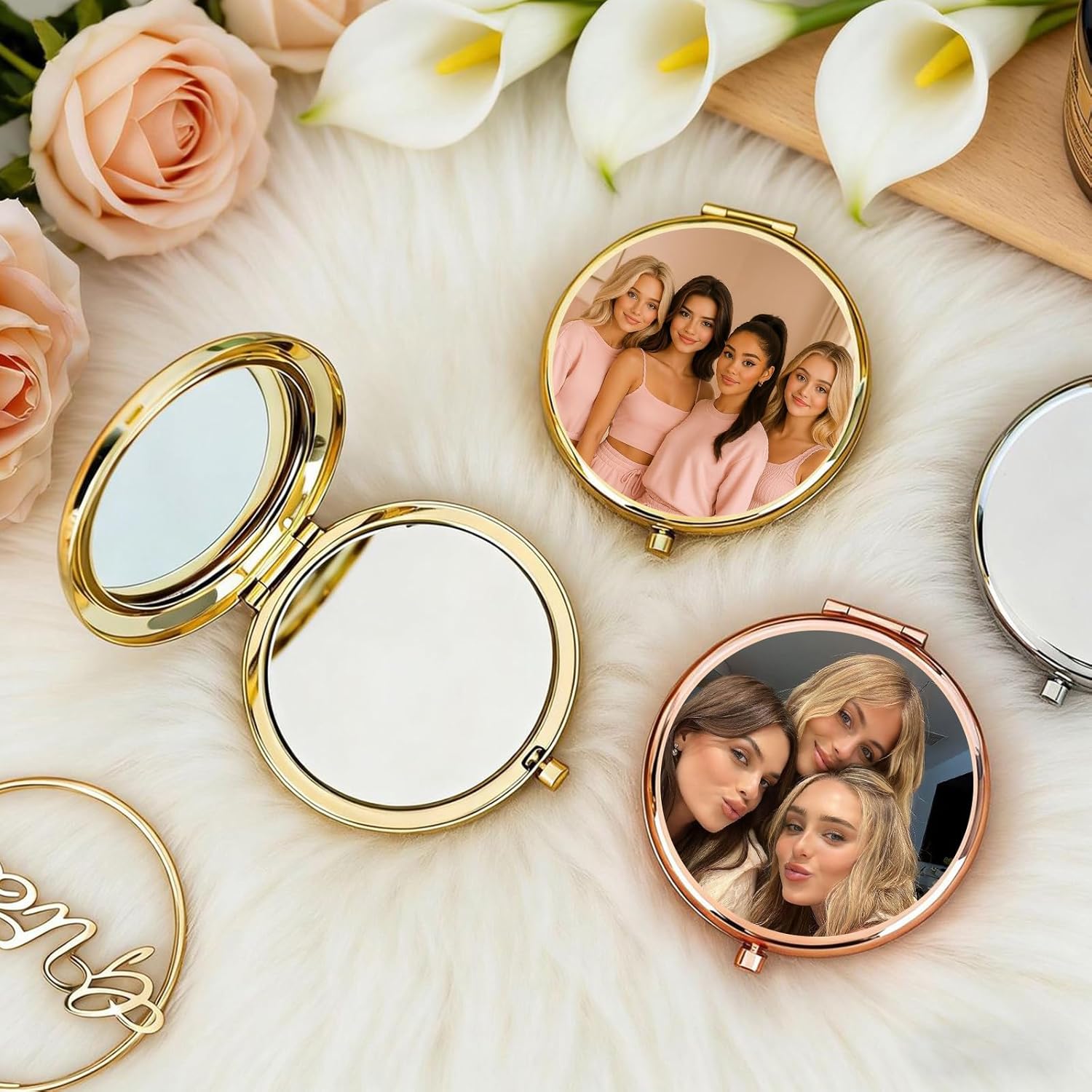 HJX Personalized Compact Mirror Bulk, Custom Pocket Mirror for Women, Small Cute Purse Mirror for Wedding Favors, Bridesmaids, Graduation, Galentine & Sisterhood Gifts (10)