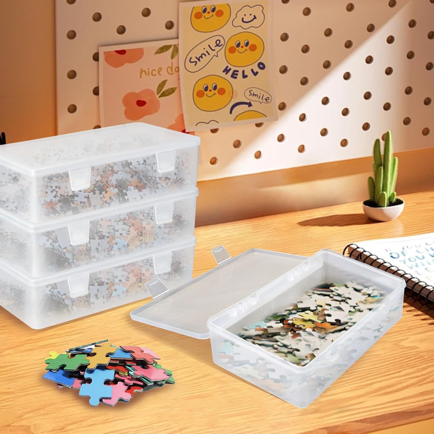 6 Pack Small Plastic Containers, Rectangular Pencil Crayon Box Storage Containers with Lid, Clear Storage Containers Craft Box for Washi Tape Crayon Bead Ribbons, 8.6'' × 5.1'' × 2.3''