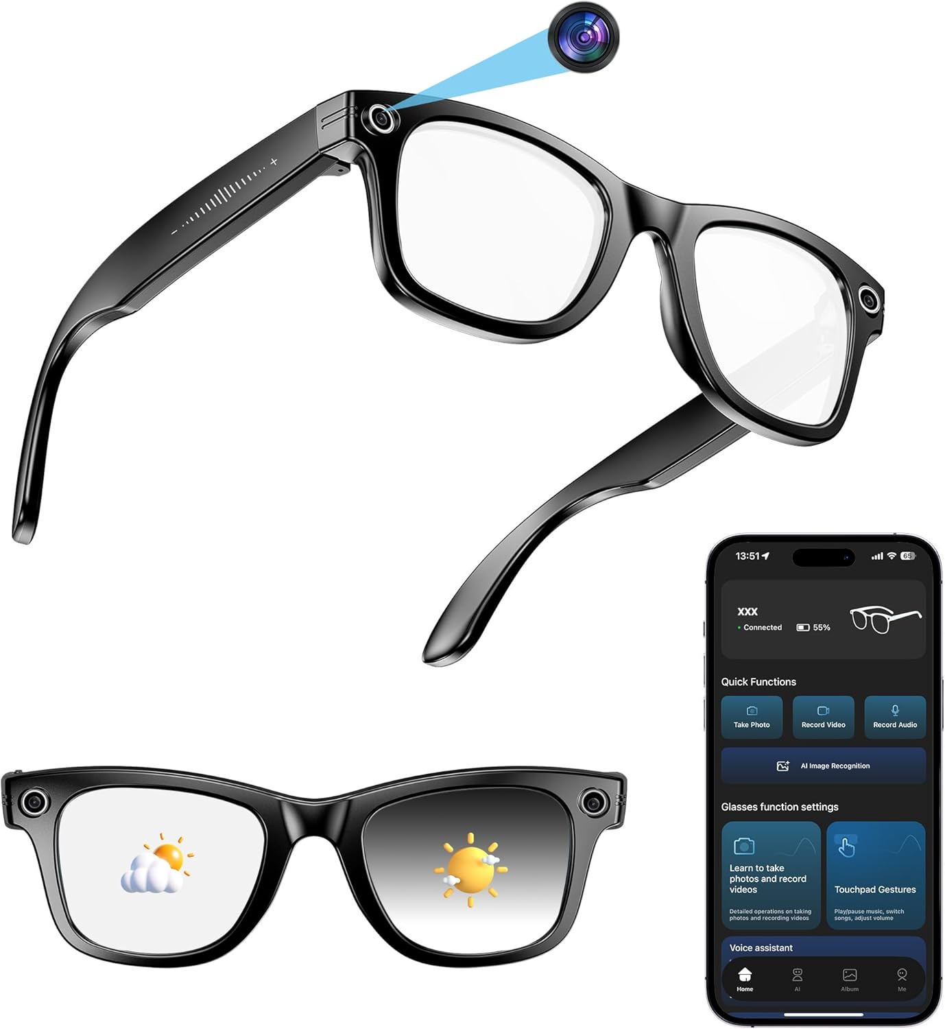 AI Good Digital camera Glasses with 4K Extremely-Large Anti-Shake Digital camera, HD 1080P Movies, Vlog Recording, AI Translation, AI Voice Assistant