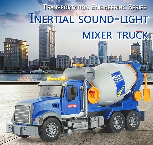 Miniatura 4 de Camión mezclador de cemento grande, luces de coche de ingeniería, sonidos, auto de empuje accionado por fricción, vehículos de construcción para