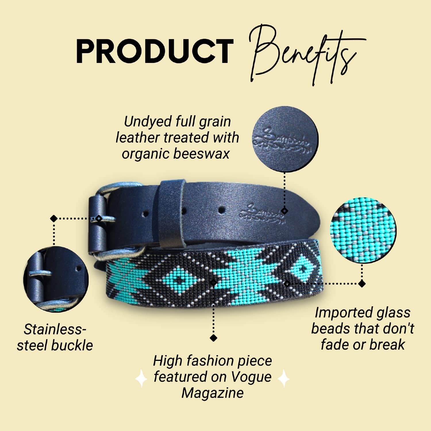 Sambboho - Handmade & Luxury Saint Barth Women's Leather Hand stitched Belt - Versatile & Durable Belts for any Occasion