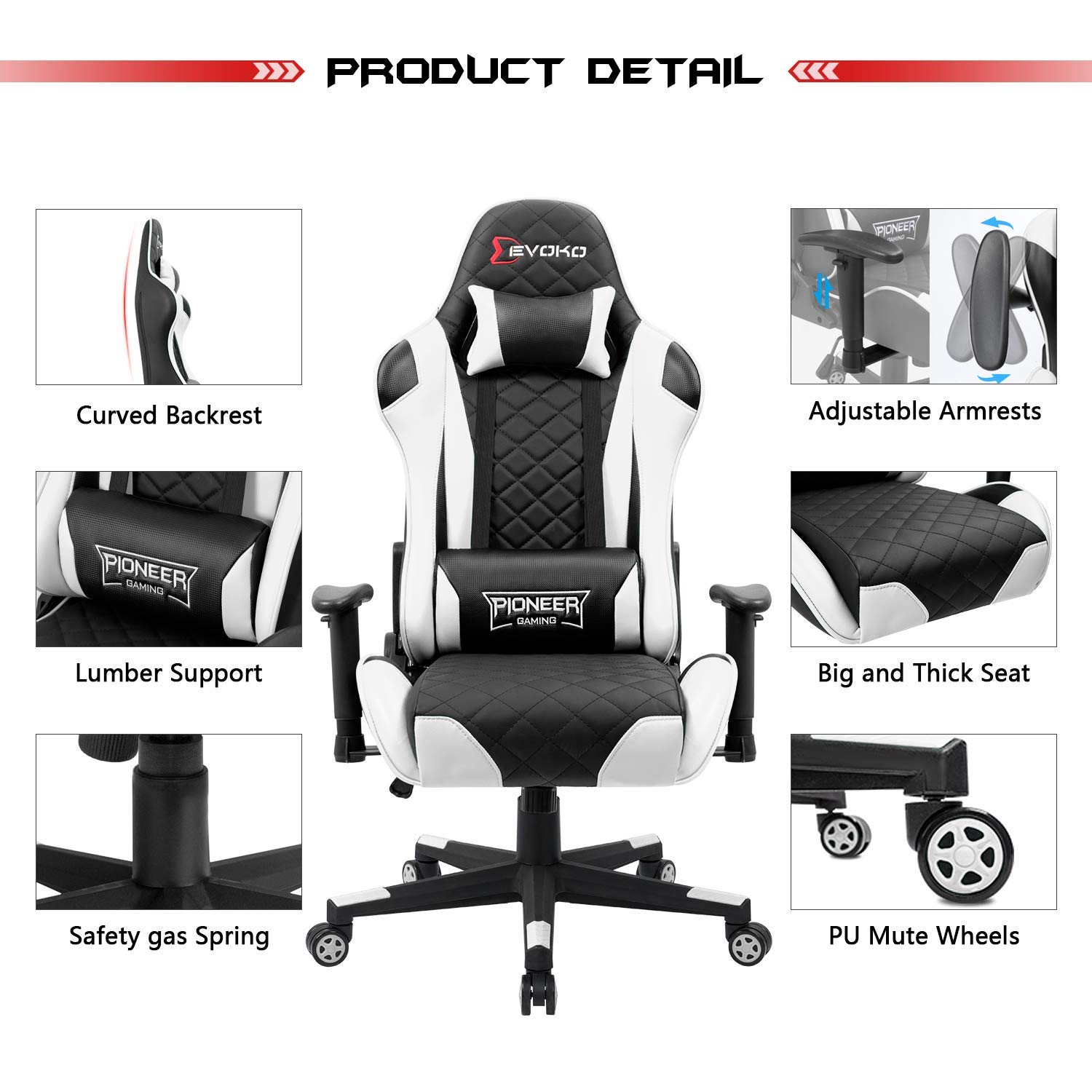 Devoko Gaming Chair Racing Style High Back Computer Chair with