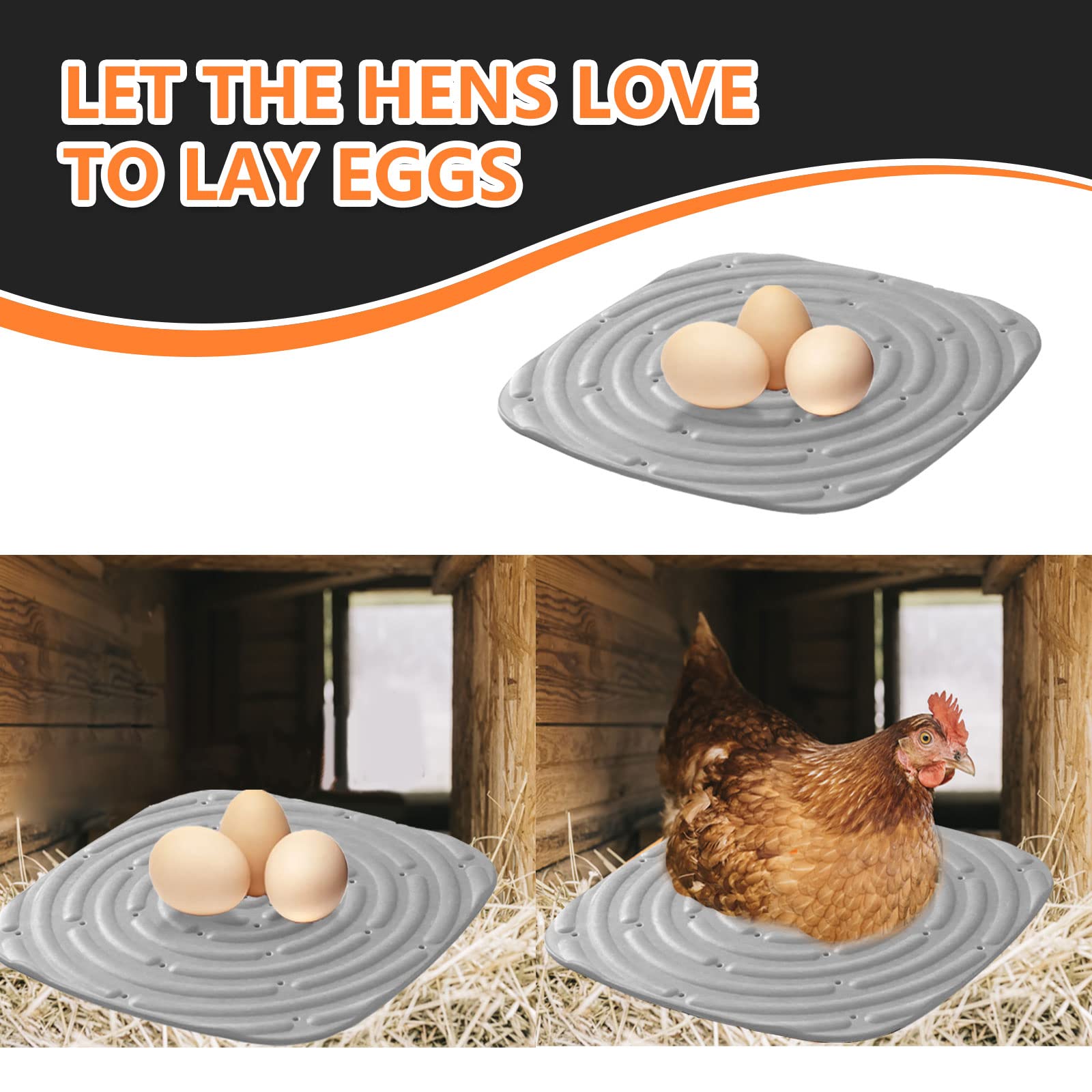 Caja Nido de Pollo, 8pcs Almohadillas de anidación Suaves para gallinero, 11.8inch Alfombrillas Reutilizables para anidar gallinas, Accesorios para Proteger Huevos de gallina (Naranja) (Gris)