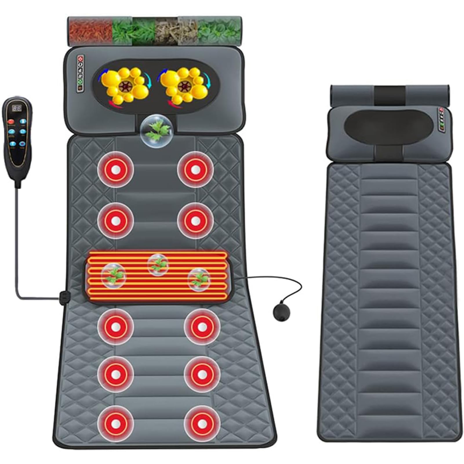Esterilla de Masaje eléctrica de Cuerpo Completo con 20 Cabezales de Masaje Shiatsu para Cuello, 9 Modos de Masaje, cojín Calefactor Plegable con 10 Motores de vibración, para Espalda, Cuello y hombr