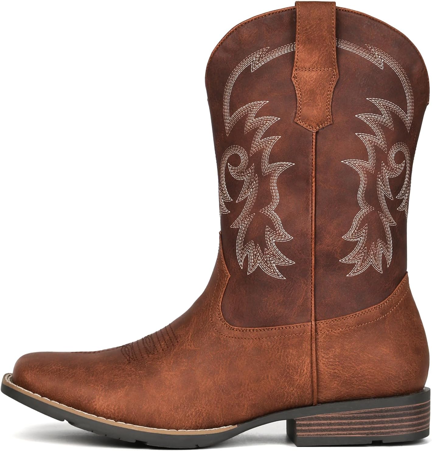 IUV Cowboy Boots for Men Square Toe Pull-On Western Boots with Classic Embroidery, Slip & Oil Resistant Outsole, Durable Heel for Stylish Casual, and Country Wear