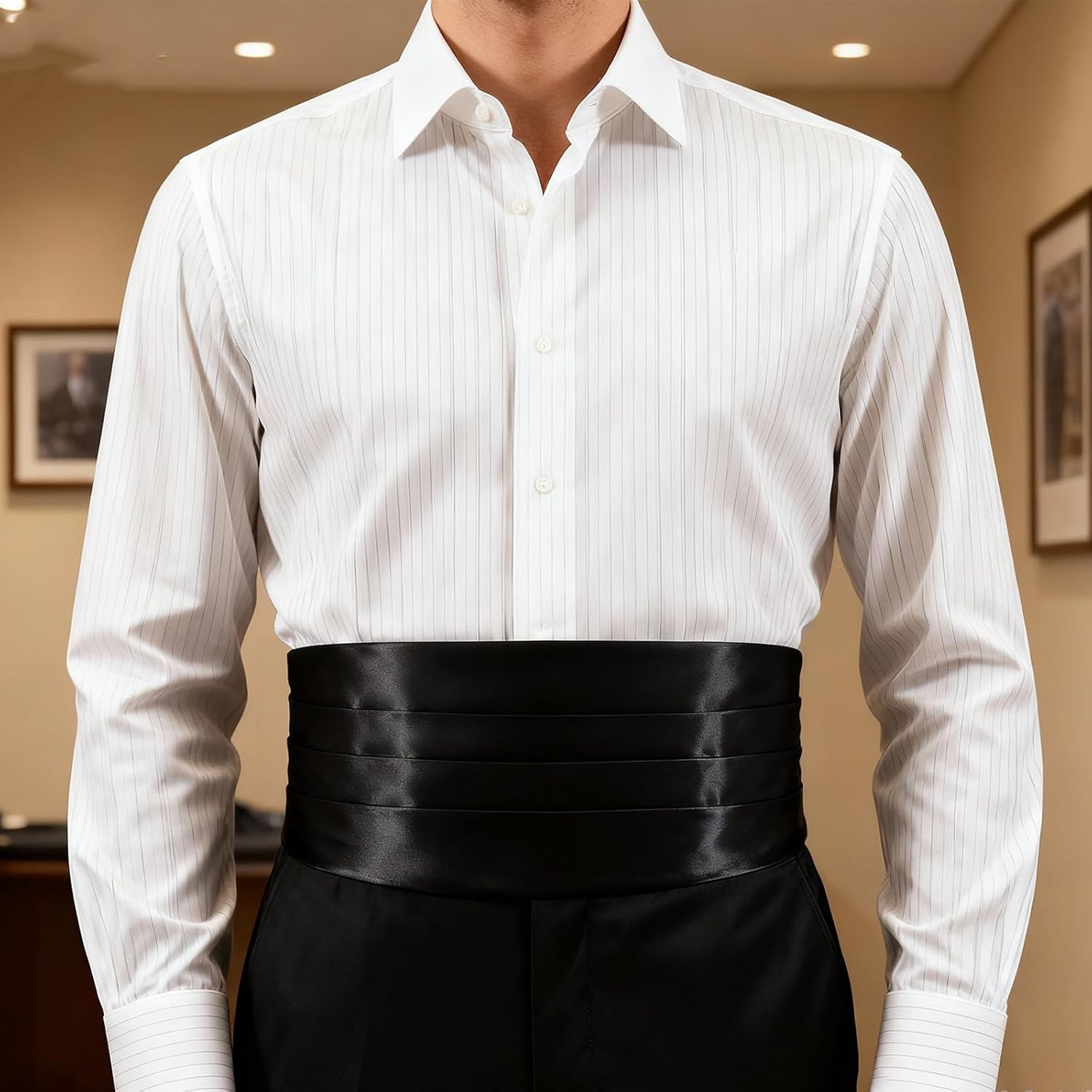 Black Cummerbund Men, 47.2 Inch Solid Color Cummerbund with Adjustable Band Tuxedo Belt Accessories Satin Black Cumberbunds for Formal Events Proms Wedding