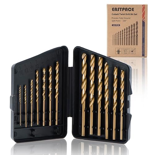 Juego de 13 brocas de cobalto M35, 116 pulgadas a 14 pulgadas, kit de brocas para acero inoxidable, metal duro y plástico de madera con estuche