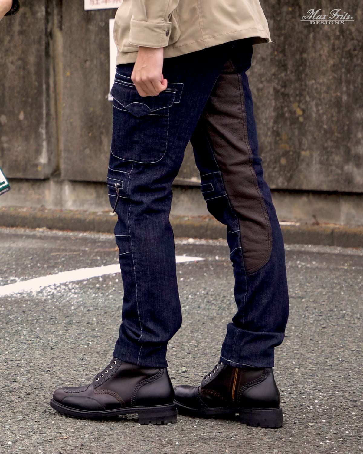 MaxFritz ライディングパンツ MFP-2468 メンズM(46) 本革 ウォシャブルレザー 牛革 CRヒードガード ブラック