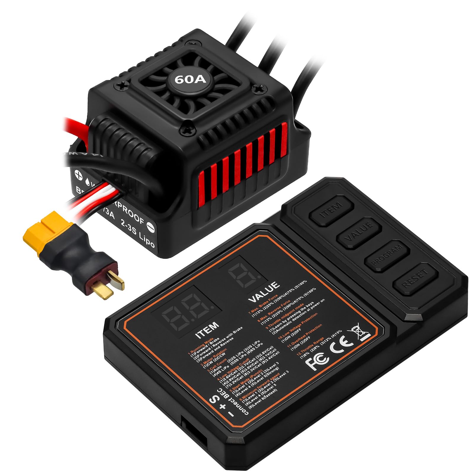 EVTSCAN 60A Waterproof Brushless ESC For 1/10 RC Cars - Speed Controller With XT60 Plug & BEC