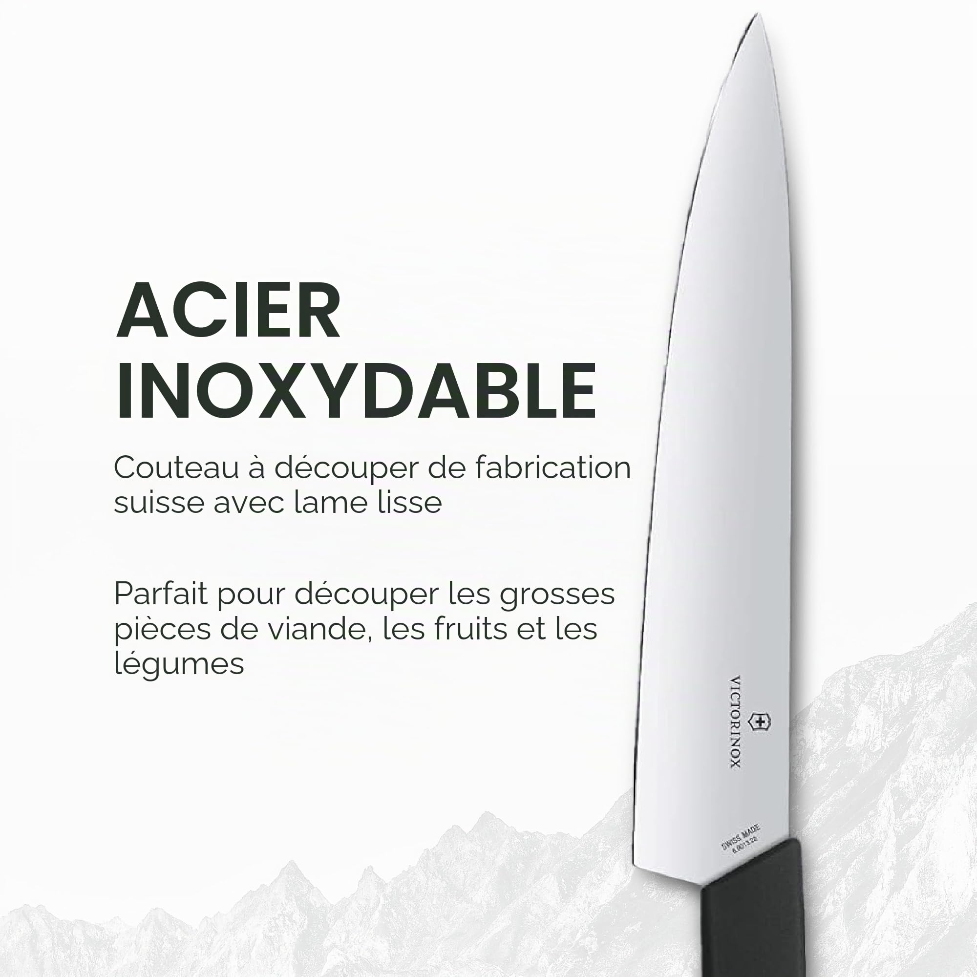 Victorinox Swiss Modern, Couteau à trancher professionnel, Lame extra-tranchante, 22 cm, Manche plastique, Acier inoxydable, noir