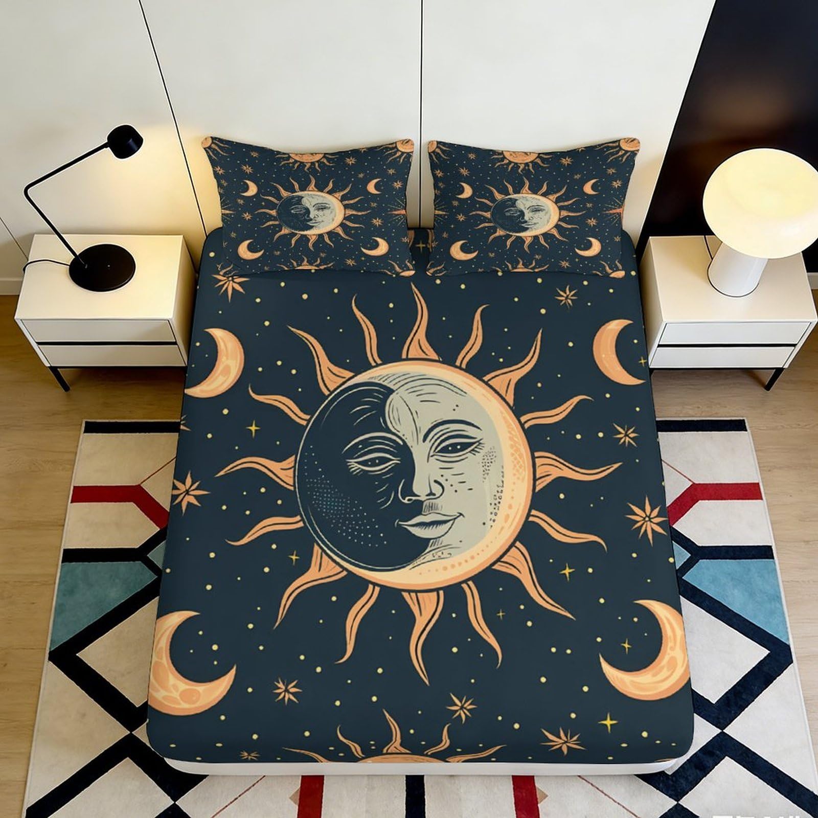 Dhbaneiok Style-8 3D Printed Sun Moon Fitted Sheet Microfiber Soft Breathable Celestial Bed Cover For Bedroom Guest Room Decor Mattress Protection 90X200x25cm