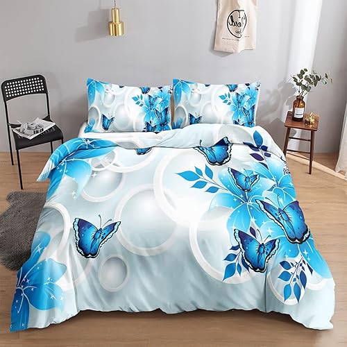 AILONEN Funda de edredón de polilla, ropa de cama con estampado de polilla para niñas, tamaño individual, juego de ropa de cama con estampado de