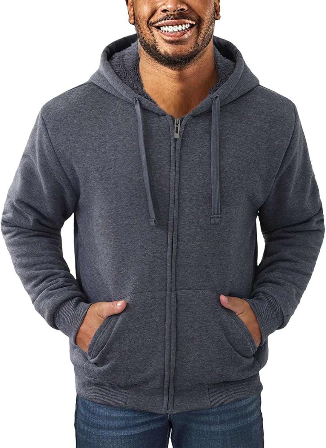 Sherpa Lined Hoodies for Men Heavyweight Full Zip Up Sweatshirt Thick Fleece Jackets Winter Warm Coats - Image 7