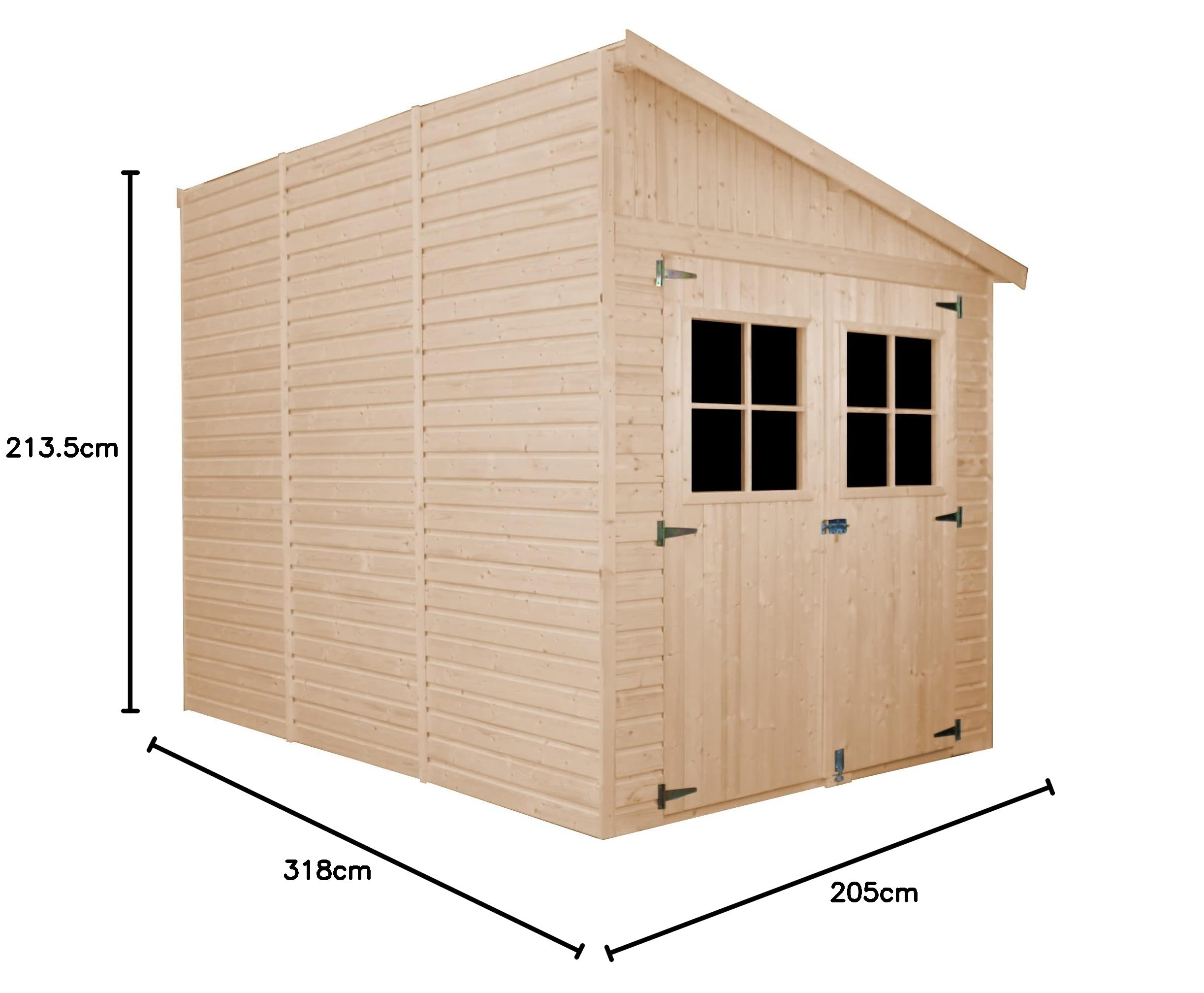 TIMBELA Drewniana szopa ogrodowa - H244x207x298 cm / 6,02 m2 Szopa z naturalnego drewna - Warsztat ogrodowy - Szopa na narzędzia rowerowe M339A+M339G