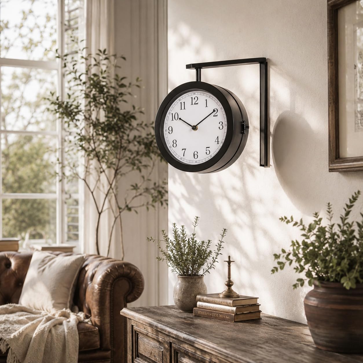 K&L Reloj de pared vintage metálico, sin tic-tac, 21 cm, doble cara, negro y blanco (aspecto steampunk, 28 x 25,3 cm)