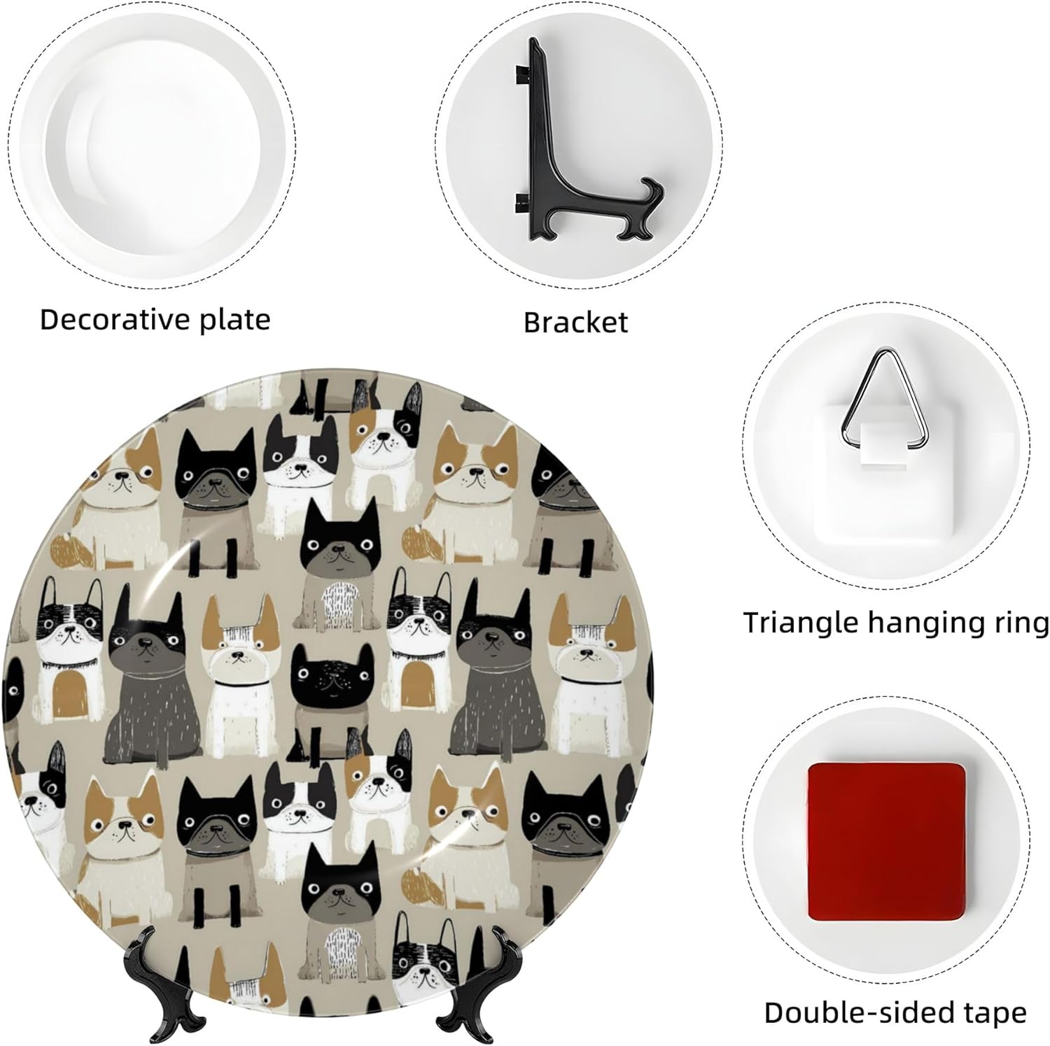 Decorative Plate Ceramic Plate for Wall Hanging 10in Accent Plate for Office Living Room Hallway Table Decor - Cartoon Bulldog 2
