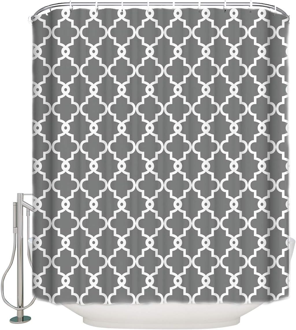 VandarllinGeometric Patterned Waterproof 100% Polyester Fabric Shower Curtain for Bathroom 72" x 84" Extra Long- Grey