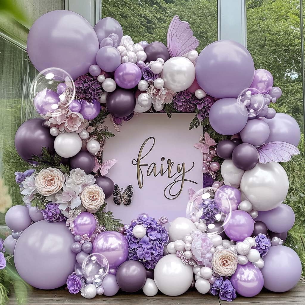 Purple White Balloon Garland Double Stuffed Light White Lilac Balloons Pearl Balloon Arch Kit For Lavender Fairy Birthday Baby Shower Wedding Wild Flower Bridal Shower Party Decor Purple White Bobo