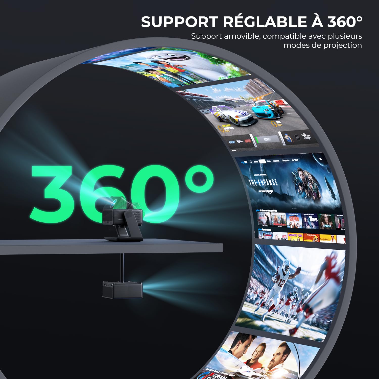Einyoumily Vidéoprojecteur, Compatible Netflix 1080P, WiFi6 & Bluetooth | Retroprojecteur Focus Électrique/Correction Trapézoïdale, Compatible 100000 Apps, Heimkino/Outdoor