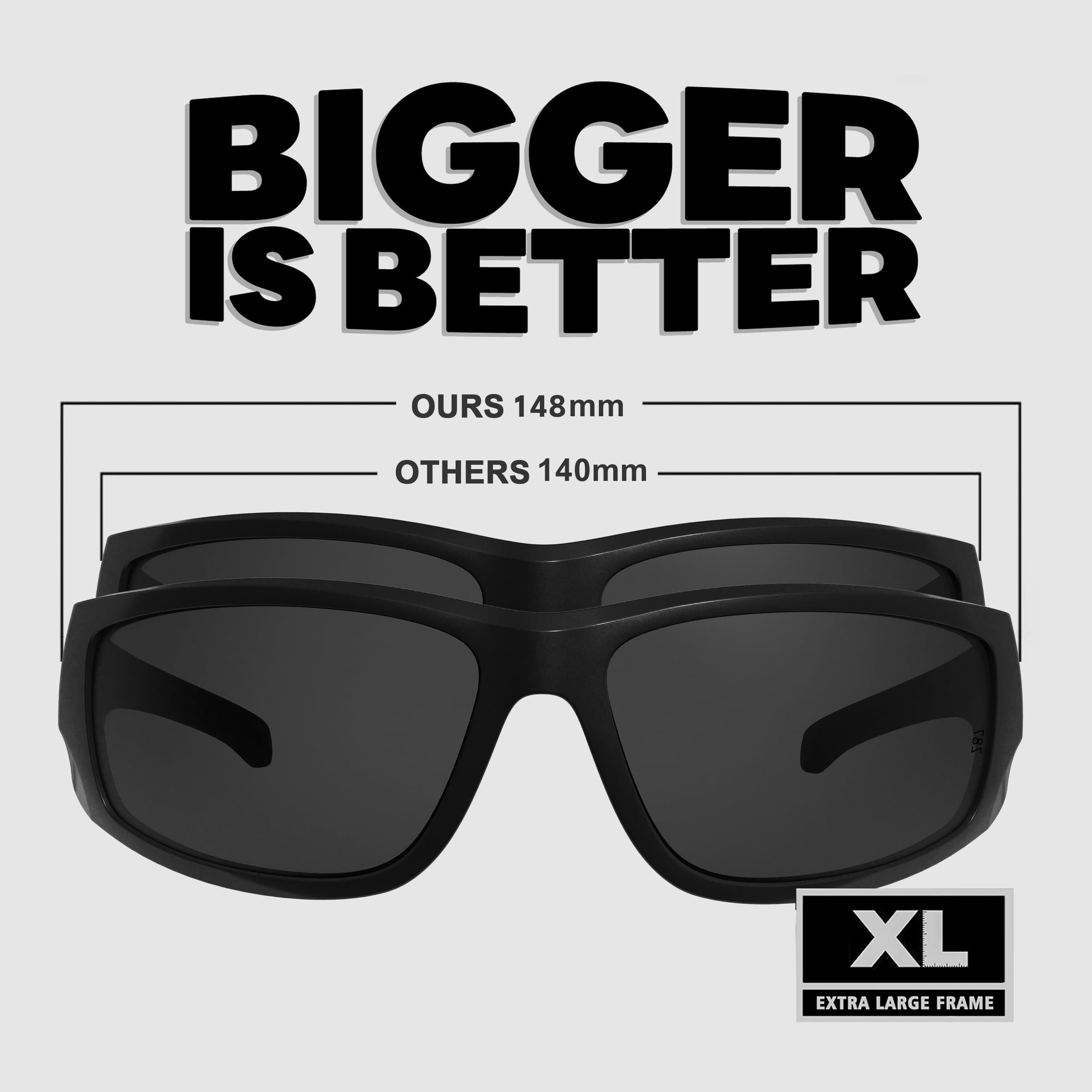 WISTON Gafas de sol envolventes XL Z87 para cabezas grandes, hombres y mujeres, TR90 superoscuras, ultraligeras, UV400, protección de seguridad W8707