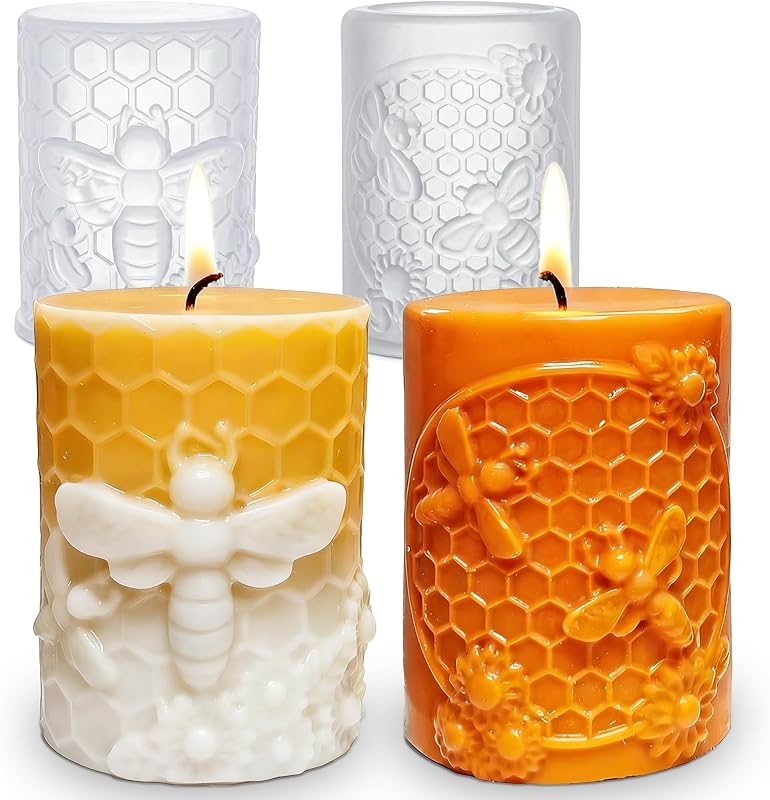 MEMOVAN Moldes para Velas de Abeja, 2 Piezas, Cilindro de Abeja, Molde de jabón de Silicona, Molde de Flor de Panal, Molde de Vela de Cera de Abejas para Resina, jabón epoxi, fundición, Arcilla, Cera, Yeso, Adorno, Molde, Manualidades, decoración del hogar