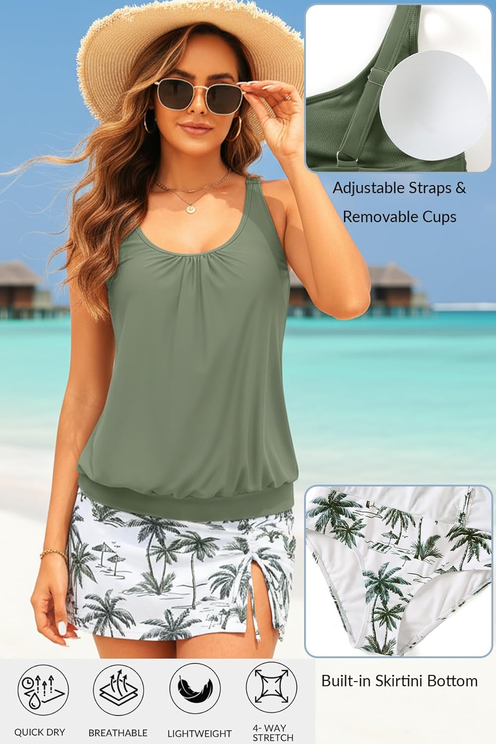 Yonique Women's Blouson Tankini Swimsuits with Skirts - Two Piece Bathing Suits Tankini Modest 2026 Swimwear