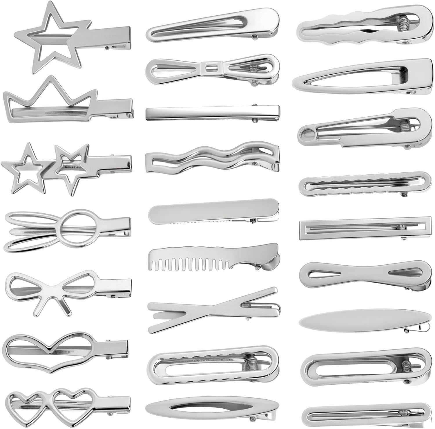 25 sztuk srebrnych spinek do włosów, srebrne metalowe spinki do włosów, spinki do włosów dla kobiet, geometryczne metalowe spinki do włosów dla kobiet, minimalistyczne spinki do włosów, klipsy