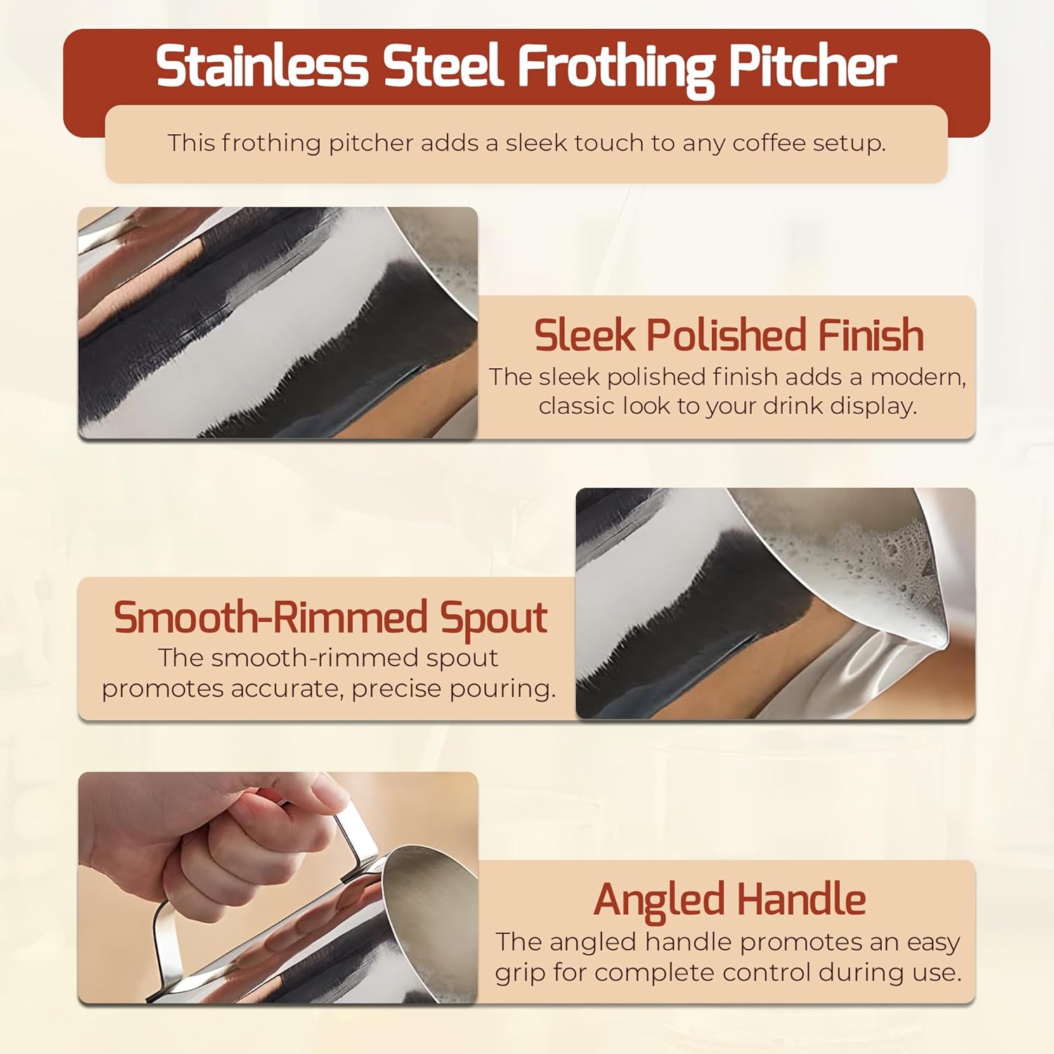 OCS Parts Polished Stainless Steel Frothing Pitchers | 66 Ounce Cup | Commercial Grade Pitchers to Steam and Froth Milk or Cream for Lattes, Cappuccinos and Espressos