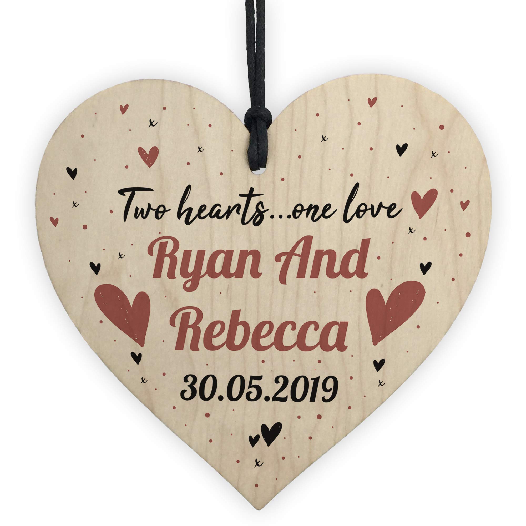 Red Ocean Engagement Personalised Wooden Heart Hanging Plaque Anniversary For Him Her