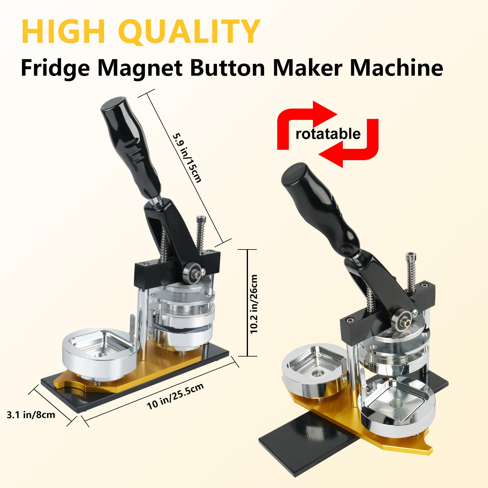 Happizza Máquina para hacer botones magnéticos para nevera, máquina de hacer pines cuadrados de metal de 50 mm para imán de refrigerador, kits de prensa de botones de insignia de bricolaje con 100