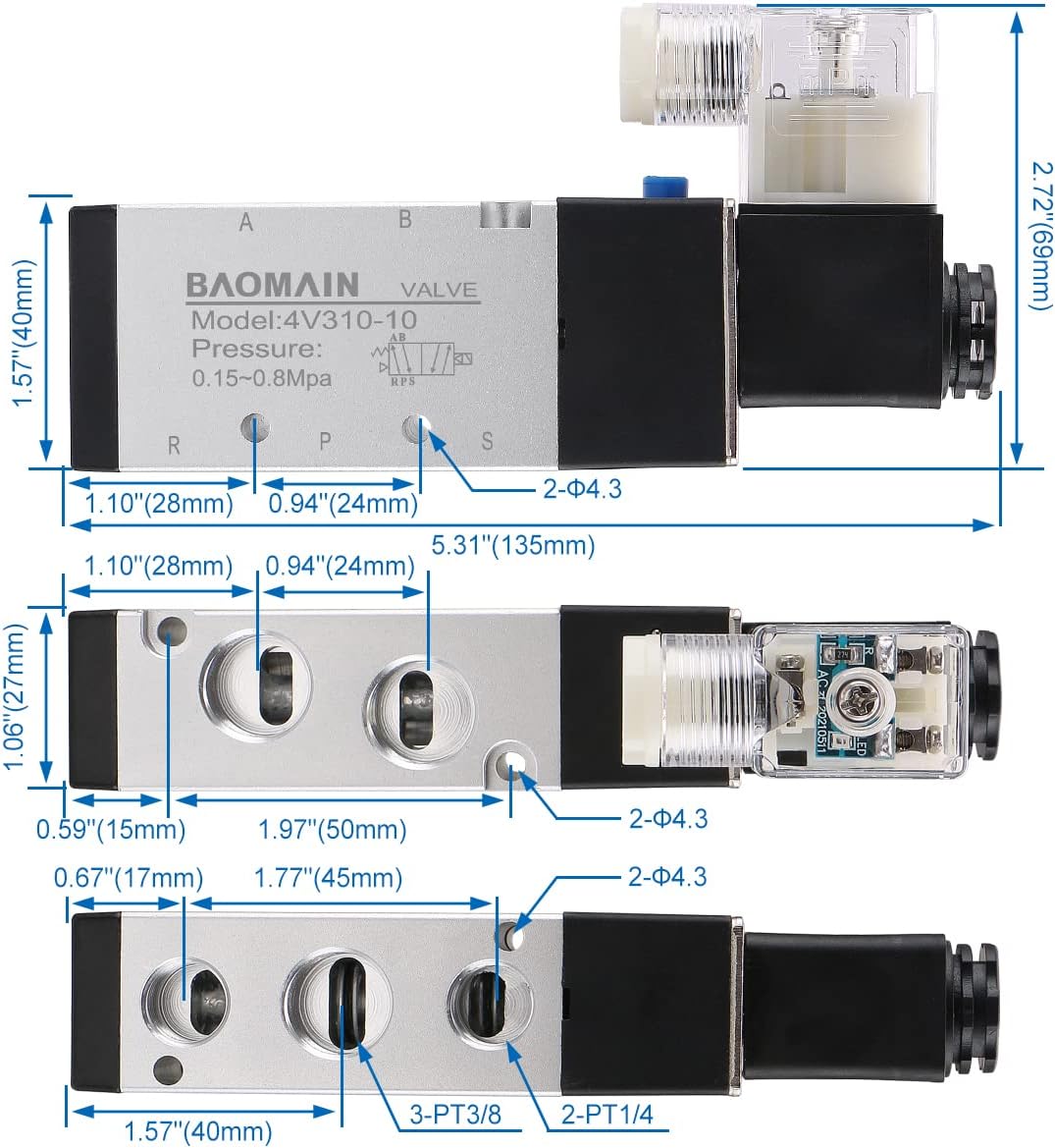 Baomain Pneumatic 5Way Solenoid Air Valve AC110V in Nepal at NPR 3078
