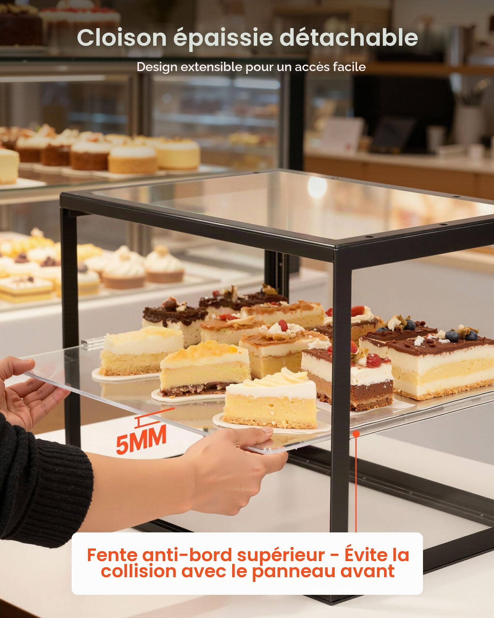 VEVOR Vitrine Comptoir de Boulangerie de 55x38,5x39 cm à 2 Niveaux, Présentoir à Pâtisserie en Acrylique Transparent, pour Présentation Biscuits Desserts Beignets Pains Gâteaux, avec Porte Coulissante