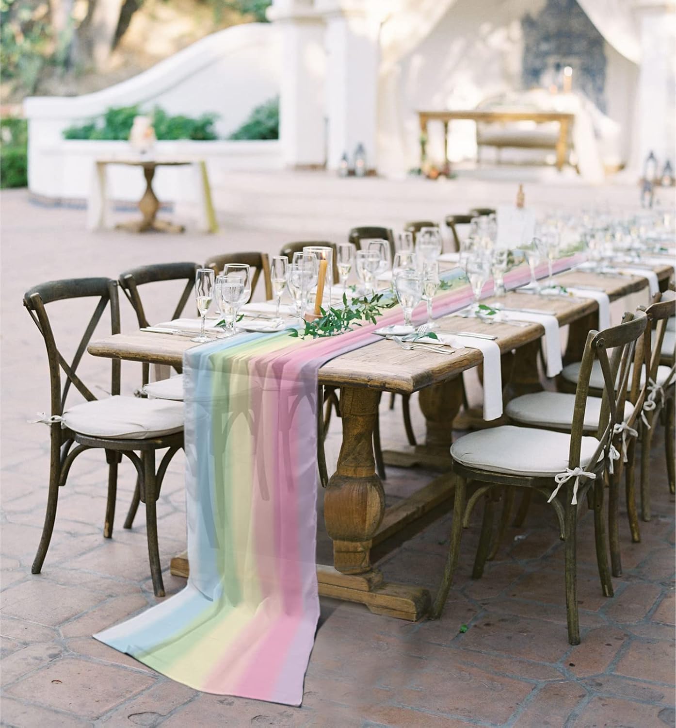 Chiffon Table Runner, Rainbow Stripes 10Ft Sheer Wedding Table Runner, Modern Colorful Cream Striped Aesthetics Farmhouse Dress Scarves Gauze Table Runner Kitchen Island/Party Décor 27"x120" - Image 5