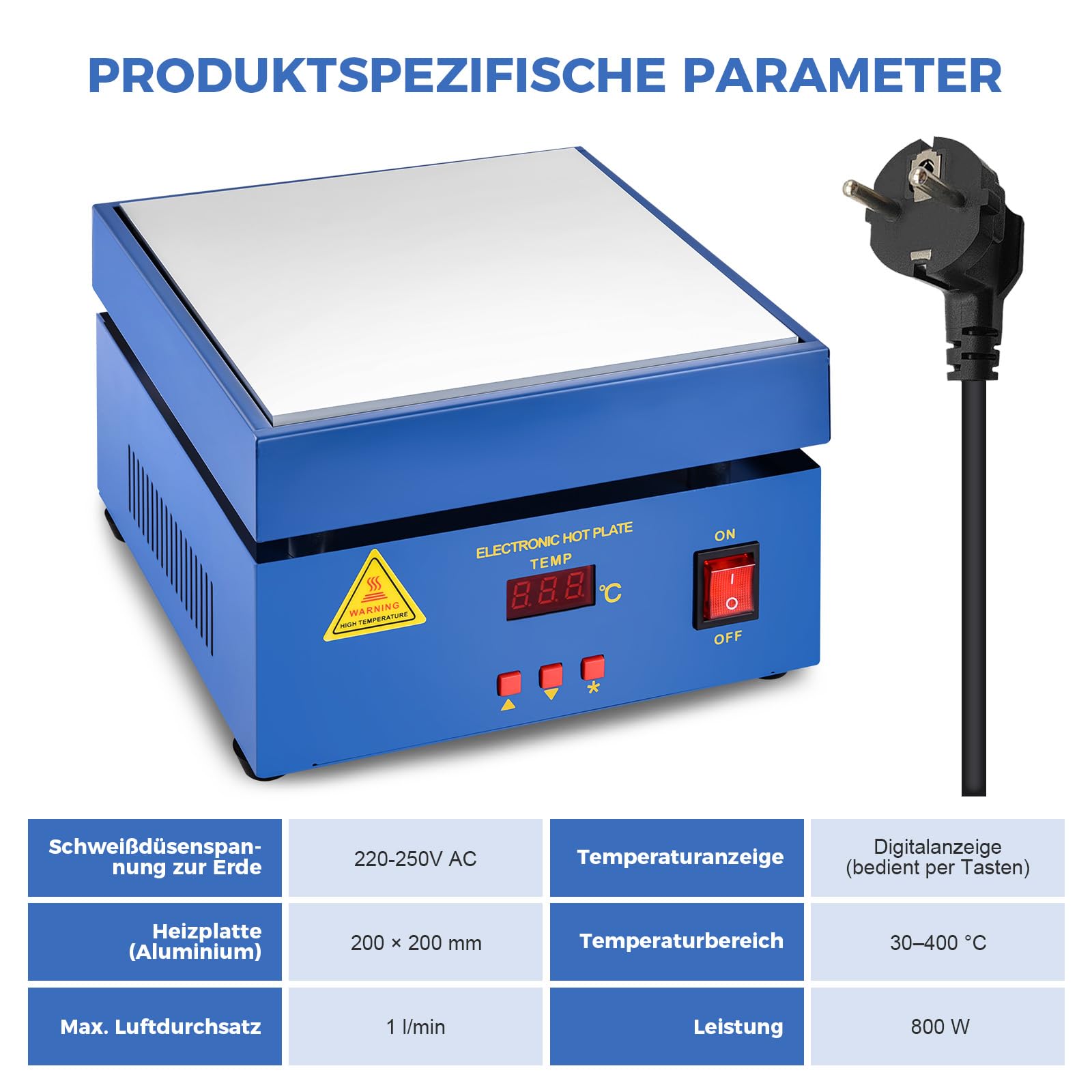 PCB, piastra riscaldante elettrica, 800 W, stazione di riscaldamento a LED, microcomputer, 30 – 400 °C, stazione di preriscaldamento per riscaldamento dei componenti, SMD, rimozione PCB e saldatura