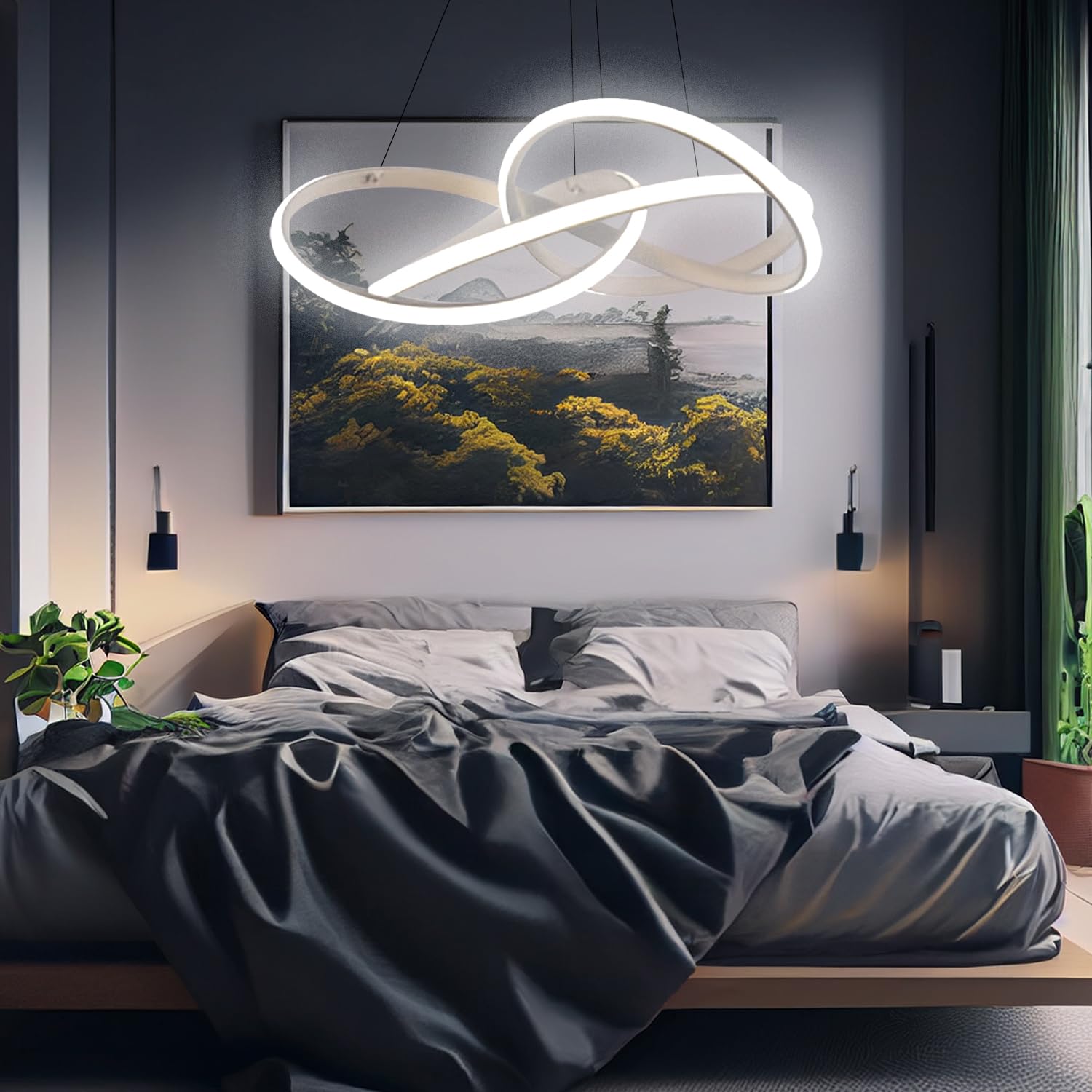 Arcadia Lampadario a Sospensione 4100LM 53W 50cm - Modello Iride (Bianco) | Lampadario Camera da Letto Soggiorno Cucina con Luce Calda e Fredda Dimmerabile, Telecomando e App inclusi - Finitura Bianca