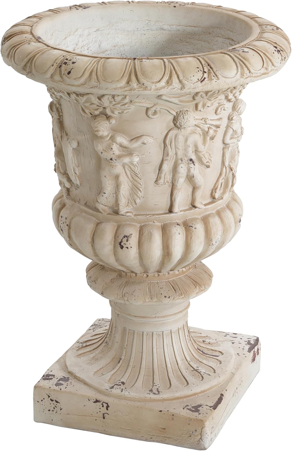 Christopher Knight Home Clara 27'' MGO Outdoor Planter, Mid-Century Modern Garden Urn, Floral Statue Design, Large Garden Pot, Flower Urn with Drainage Hole for Backyard Home, Antique White