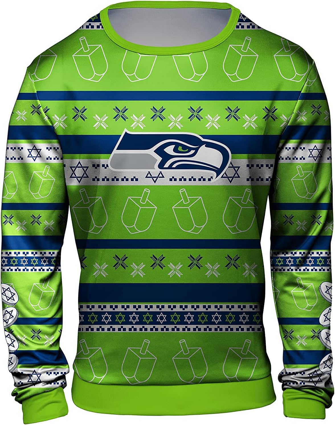 FOCO Men's NFL Hanukkah Holiday Party Ugly Crew Neck Sweater