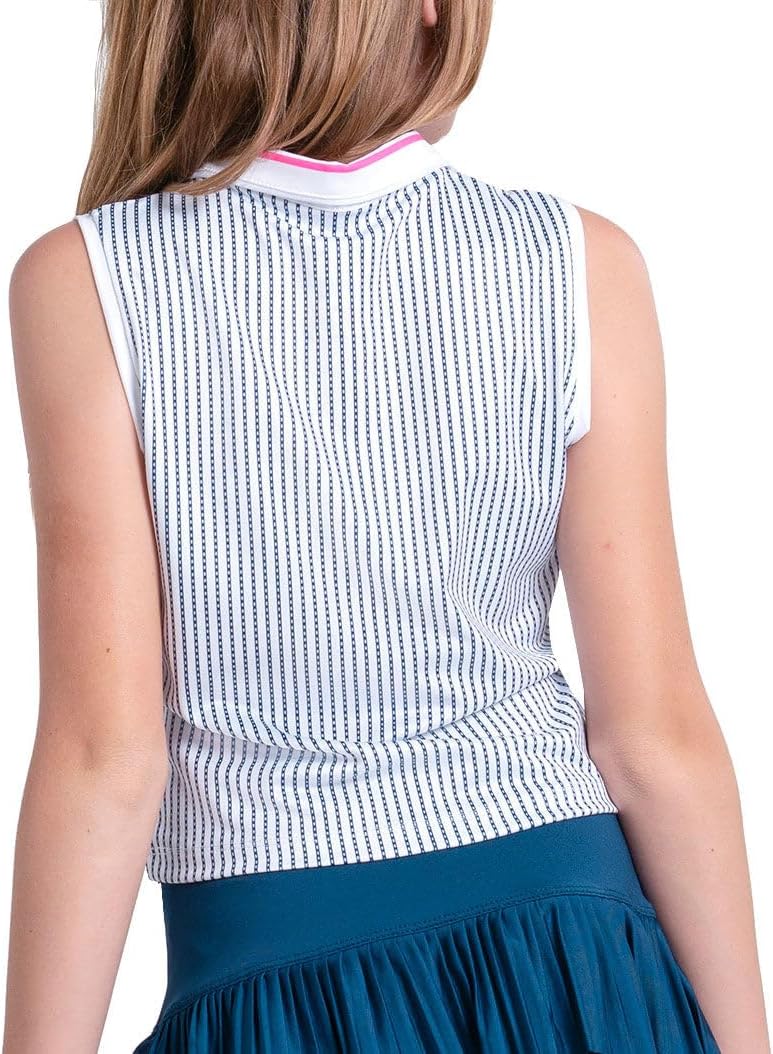 Lucky In Love Glow Point Zip Girls Sleeveless Golf Polo - White/XS