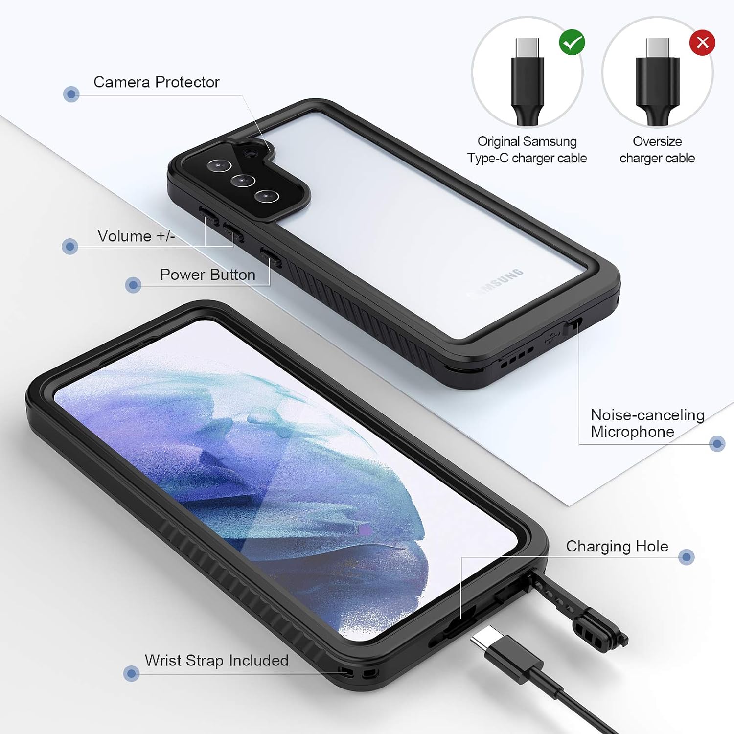 Samsung Galaxy S21 Plus Waterproof Case(6.7 inch), Clear Built-in Screen Protector Underwater Case with Fingerprint Film, Full Body Waterproof Dustproof Snowproof Shockproof Case for S21+ (Black)