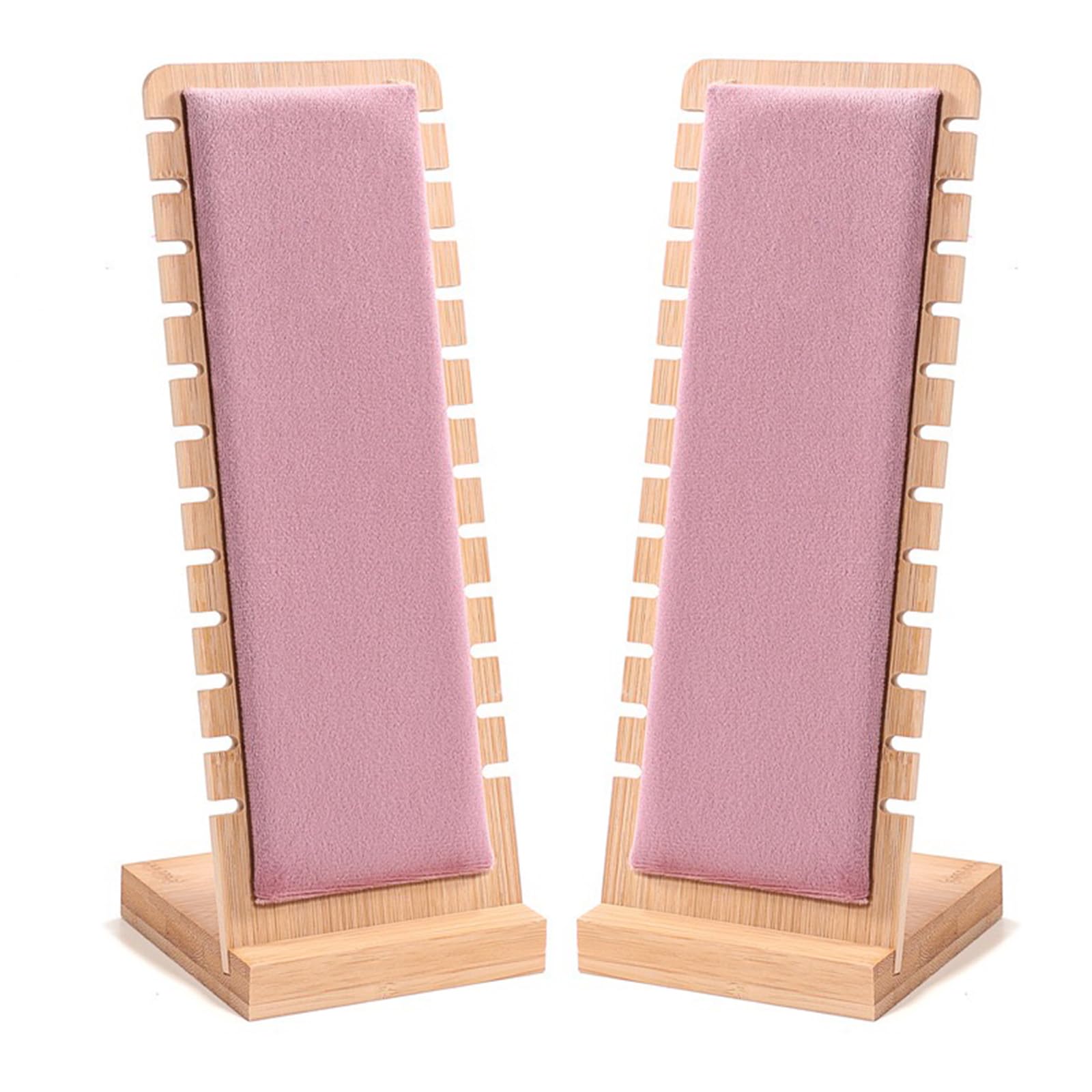 2-Pack Walnut Leather & Bamboo Jewelry Display Stands - Necklace Organizer Boards (White) - View #11
