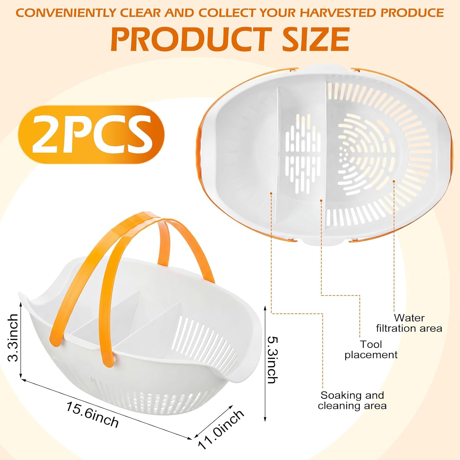 Nuogo 2 Pcs Garden Harvest Basket with Dividers Tool Caddy,White image 2