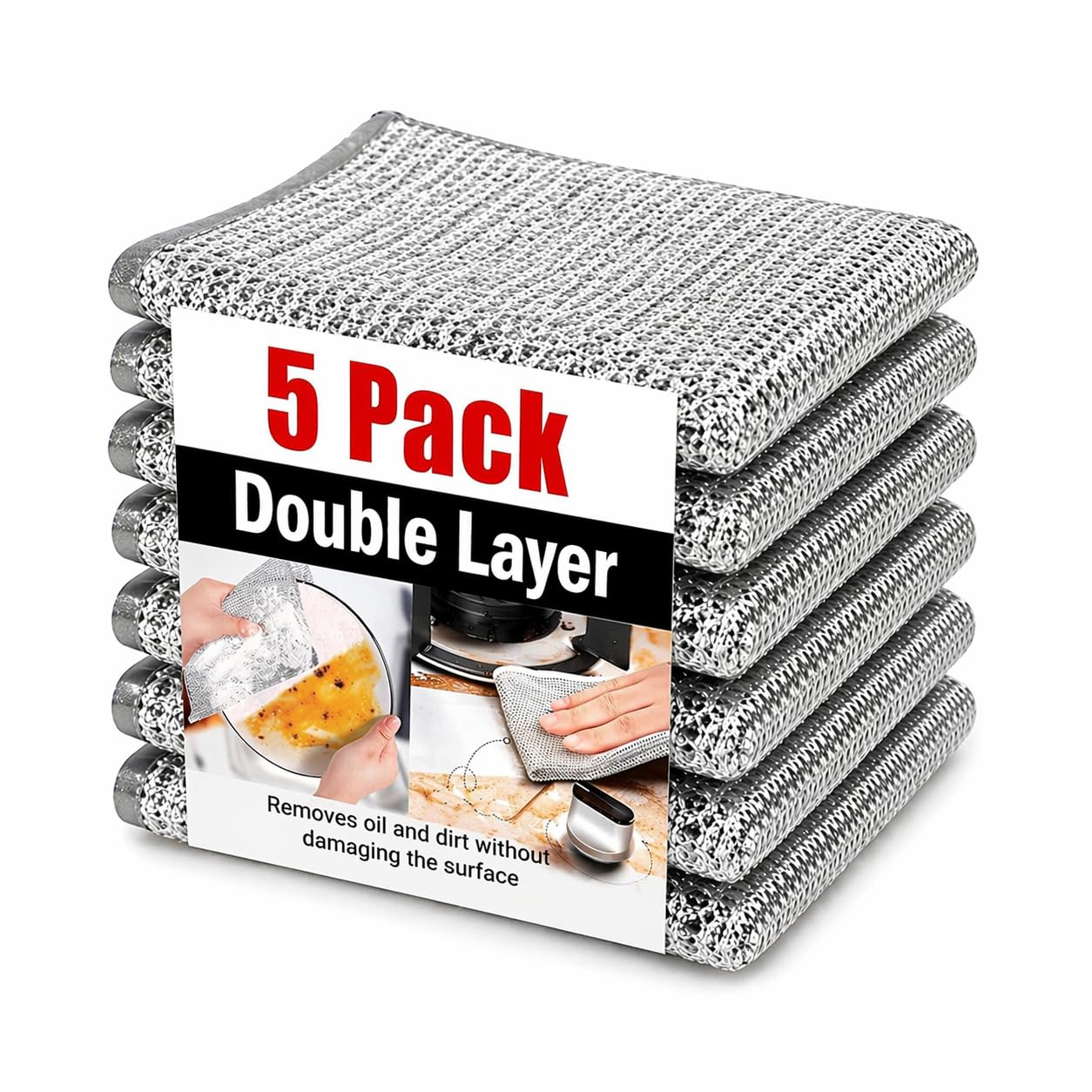 Grow Loyal Non-Scratch Wire Dishcloth, Steel Scrubber for Utensils, Dishes, Sinks, and Counters, Multipurpose Wet and Dry Cleaning, Pack of Multiple (5)-image-24