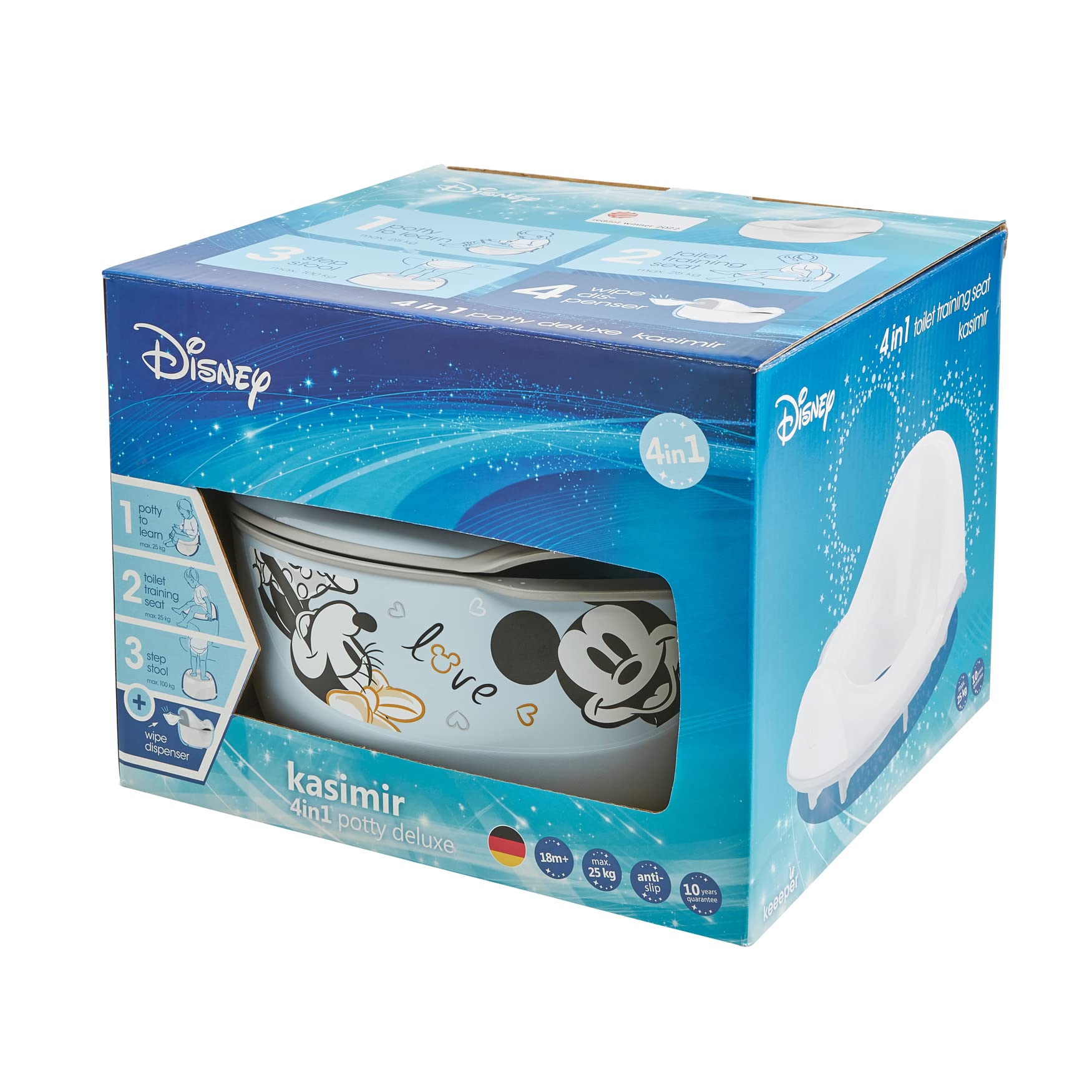 keeeper Vasino Deluxe 4in1 Topolino, Vasino + Seggiolino Riduttore + Sgabello + Porta Salviette Umidificate, Da circa 18 mesi a circa 4 anni, Kasimir, Blu