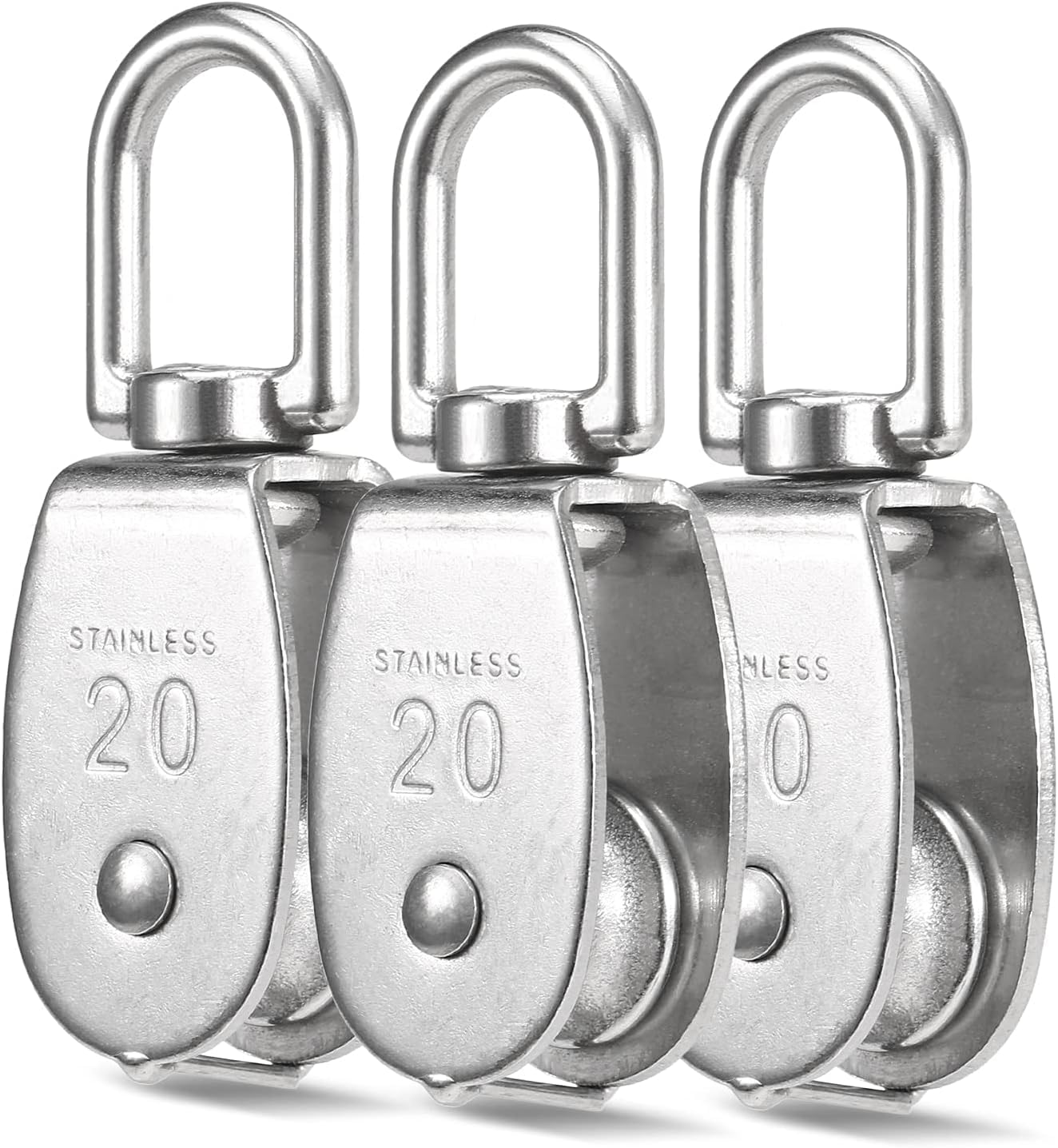 Bloque de polea de grúa, rueda de polea de cuerda, rueda de polea de ranura, polea de acero inoxidable de 3 piezas Bloques de polea de cuerda de elevación de una sola rueda resistente (color: M20) (Co