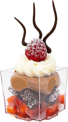 CMJJ - Paquete de 50 vasos de postre de 2.5 onzas, transparentes, transparentes, desechables, pequeños, cuadrados, para fiestas, bodas, eventos y