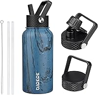 Vista 21 de BJPKPK - Botellas de agua aisladas con tapa con popote, botella grande de metal de 32 onzas con 3 tapas, termo reutilizable sin fugas y sin BPA