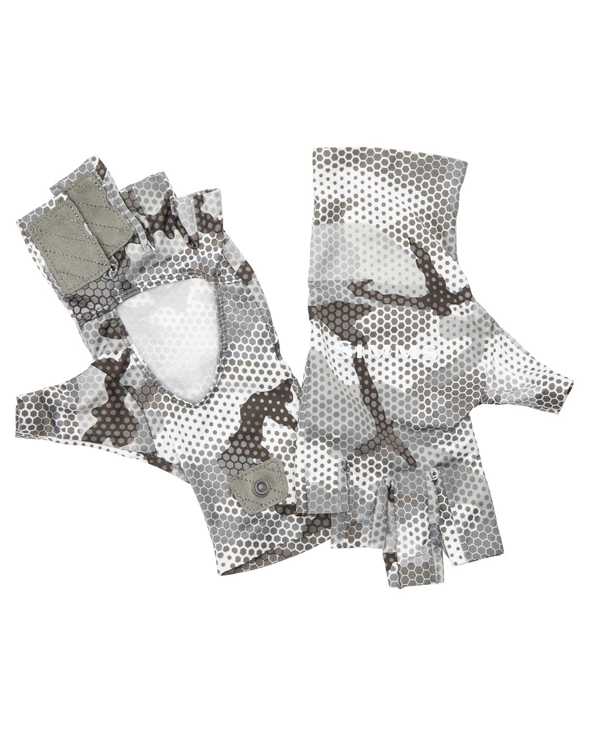 Simms SolarFlex UPF 50+ Fingerless Gloves - Premium Hand Protection, Quick-Dry, Breathable, UV Shield for Fishing and Outdoor Activities, Lightweight and Durable (Hex Flo Camo Steel, Medium)