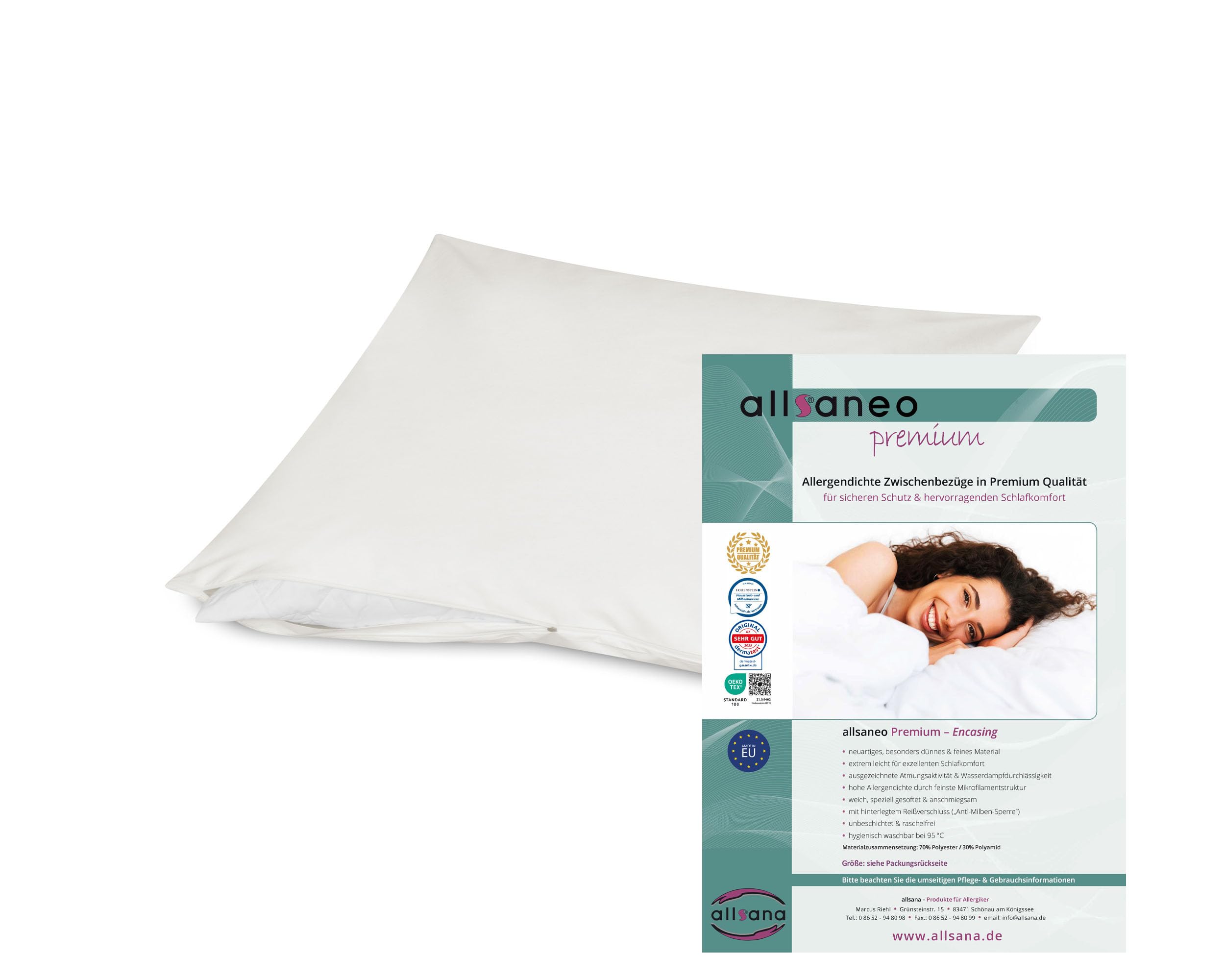 Taie d'oreiller allsaneo Premium housse anti-acariens et protection lit 50x70 cm