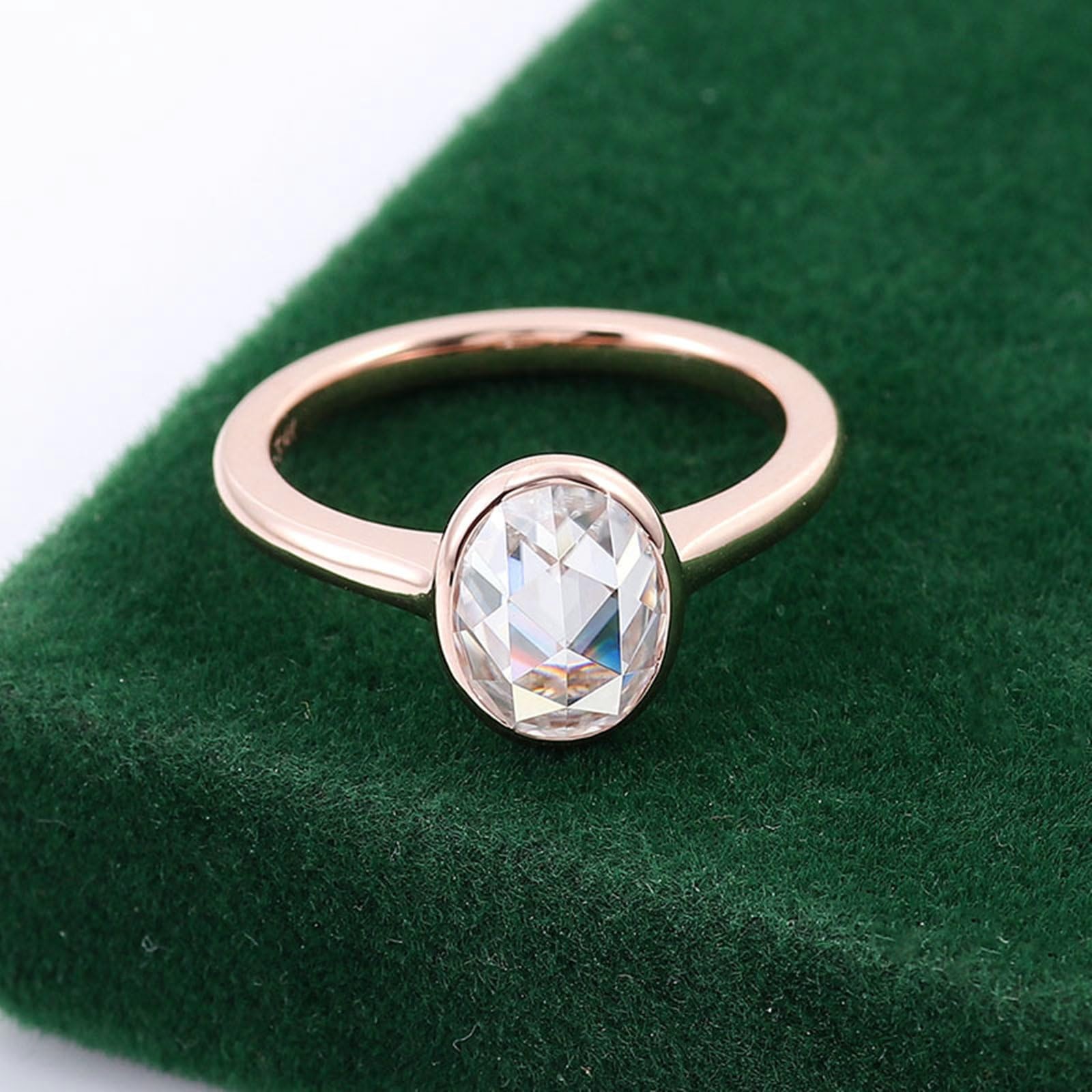 Anillos de boda 585 de oro rosa auténtico, para mujer con moissanite, 1 ct, solitario, anillo de compromiso, ovalado, oro real de 14 K, con grabado para mujeres, tamaño 51 (16,2)