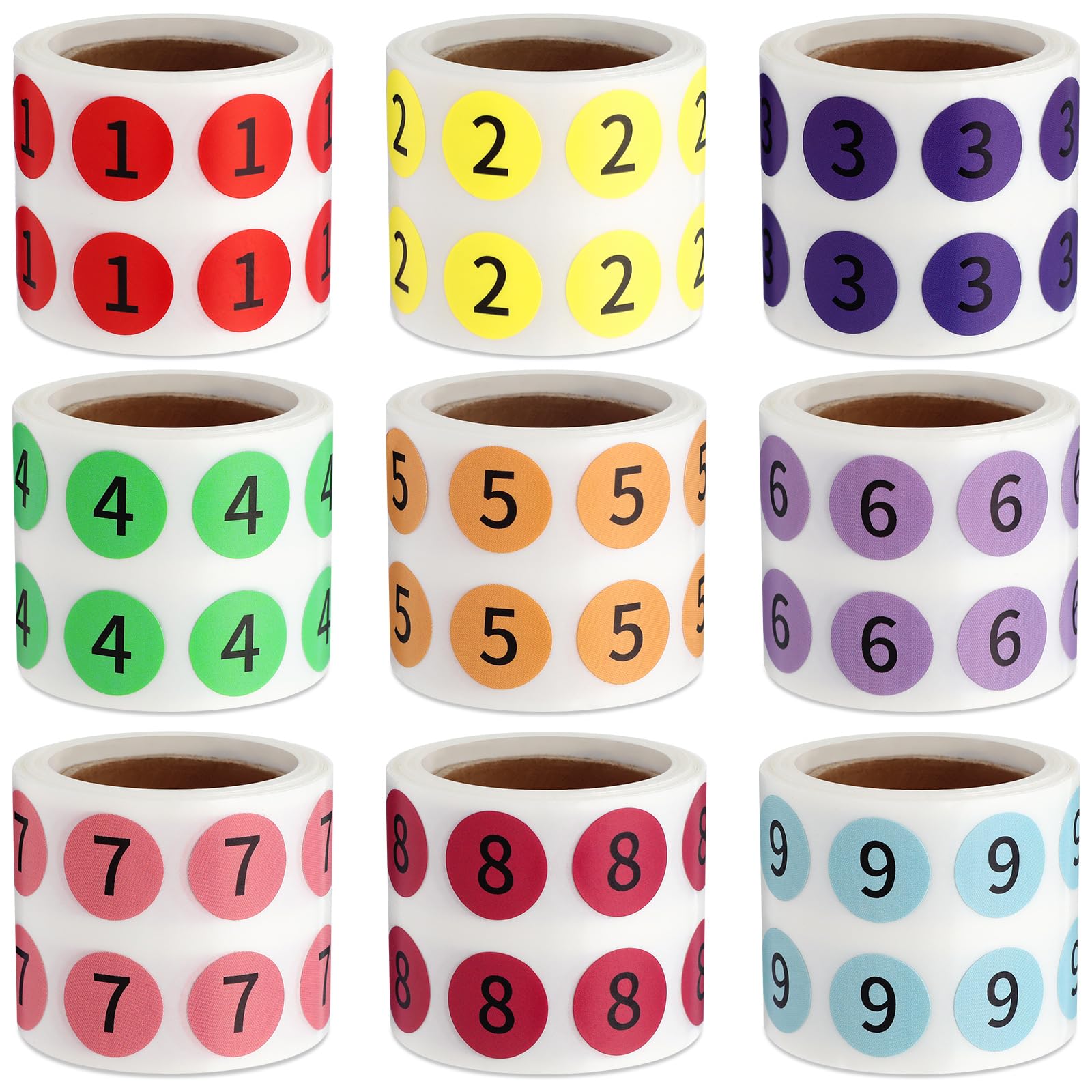 4500 Pieces 9 Rolls Circle Number Sticker 1-9 Warehouse Organization Inventory Stickers 1/2 Inch Self-Adhesive Number Labels (Multi-Colored)